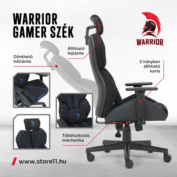 Warrior gamer szövet szék fekete-kék (MC196-3-1)