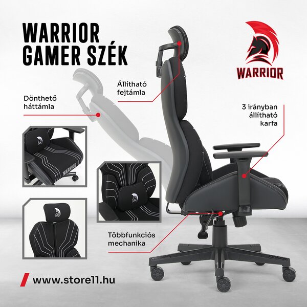 Warrior gamer szövet szék fekete-fehér (MC196-3-1)