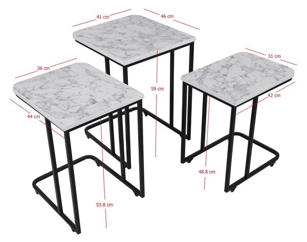 Hanah Home Beilleszthető dohányzóasztal (3 darabos) Fehér Fekete Ce Fém Zigon - 9404