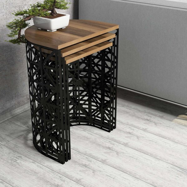 Hanah Home Nesting Table (3 darab) dió színű, fekete Stil Metal Ferforje - dió