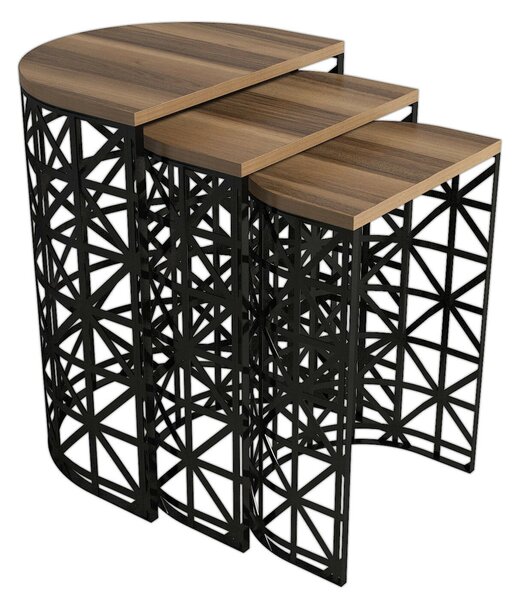 Hanah Home Nesting Table (3 darab) dió színű, fekete Stil Metal Ferforje - dió