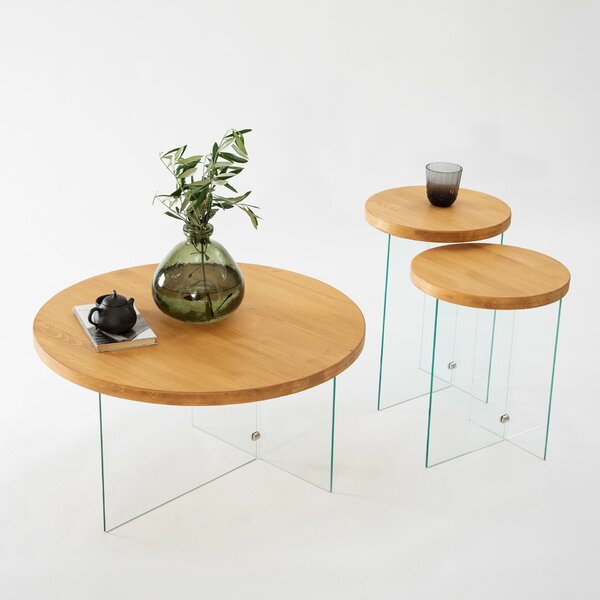 Hanah Home Serenity 2 Dohányzóasztal szett - Tölgy, Átlátszó