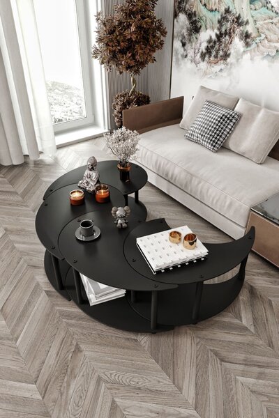 Hanah Home Dohányzóasztal Szett Fekete Yi Yang4L 70 - Fekete