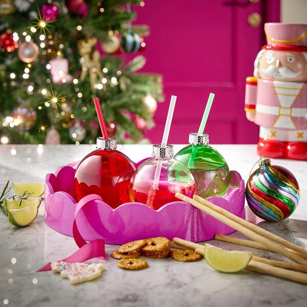 SANTA'S BUBBLE üveg pohár szívószállal, átlátszó