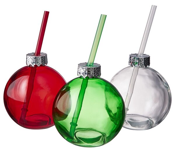 SANTA'S BUBBLE üveg pohár szívószállal, átlátszó