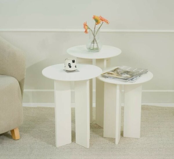 Hanah Home Dohányzóasztal szett Krém Leo (55 + 50 + 45) - Krém