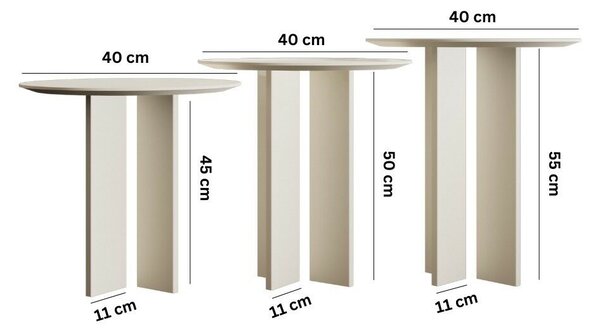 Hanah Home Dohányzóasztal szett Krém Leo (55 + 50 + 45) - Krém