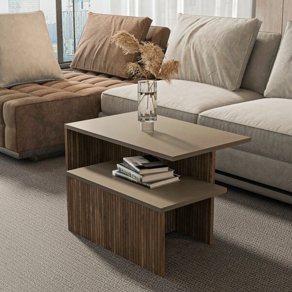 Hanah Home fészekasztal (2 darabos) Taupe tölgy ikrek - Taupe, tölgy