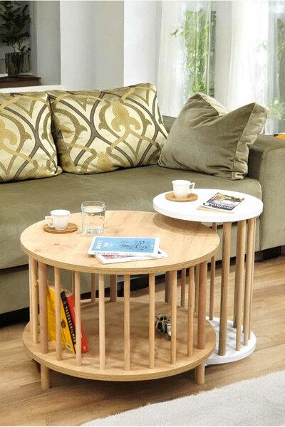 Hanah Home Dohányzóasztal Szett Zafír Tölgy Fehér Peka-Set108