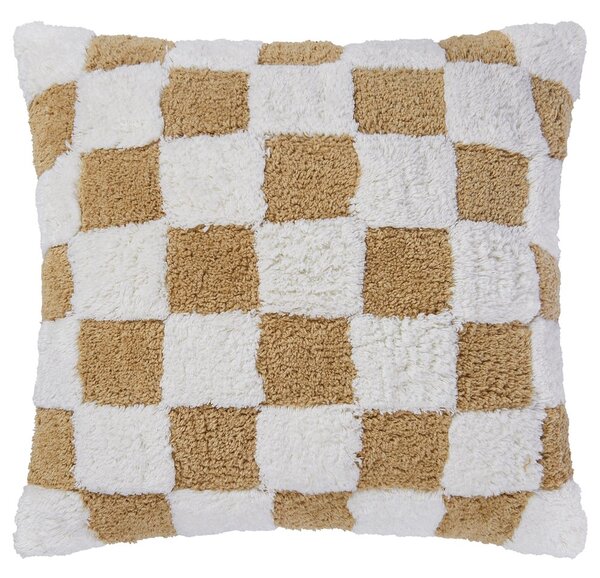 CHECKER STYLE plüss párna 50 x 50 cm, fehér-világosbarna