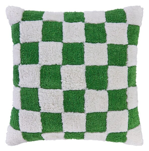 CHECKER STYLE plüss párna 50 x 50 cm, fehér-zöld