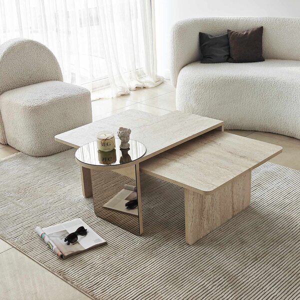 Hanah Home Nesting Table (2 Pieces) Travertine Bronze Luna - Travertine