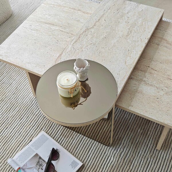 Hanah Home Nesting Table (2 Pieces) Travertine Bronze Luna - Travertine