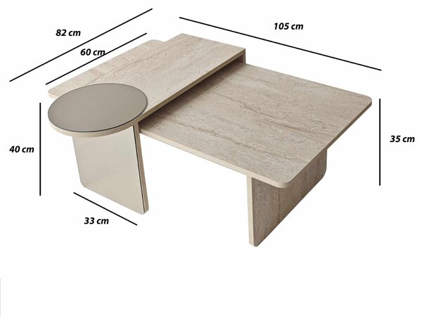 Hanah Home Nesting Table (2 Pieces) Travertine Bronze Luna - Travertine