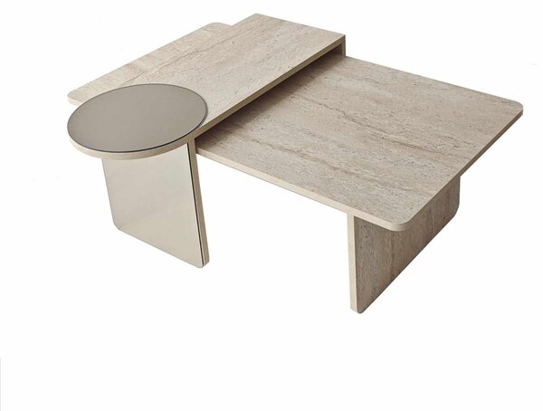 Hanah Home Nesting Table (2 Pieces) Travertine Bronze Luna - Travertine