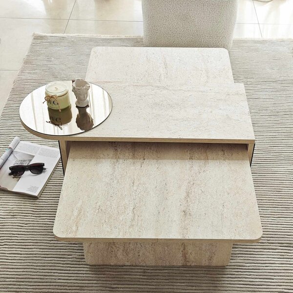 Hanah Home Nesting Table (2 Pieces) Travertine Bronze Luna - Travertine