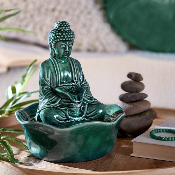 BALANCE kerámia asztali szökőkút Buddha, zöld