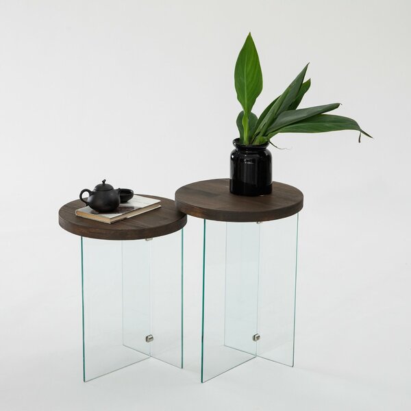 Hanah Home Serenity 2 Dohányzóasztal szett Átlátszó, diófa hatású diófa