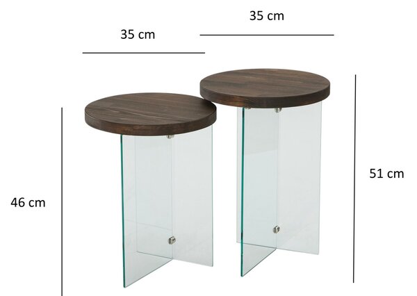 Hanah Home Serenity 2 Dohányzóasztal szett Átlátszó, diófa hatású diófa