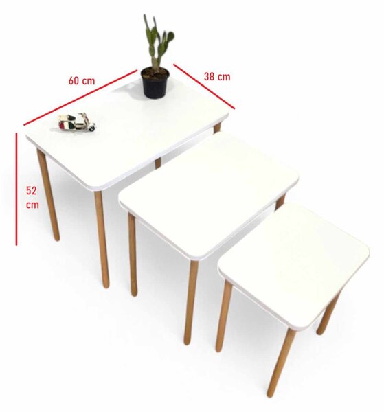 Hanah Home Behelyezhető asztal (3 darabos) Fehér Peka0015-S - Fehér
