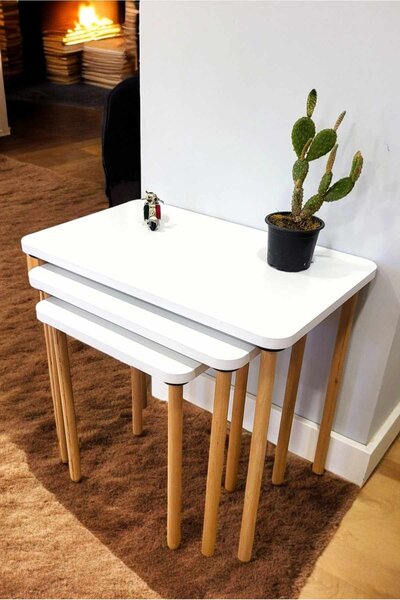 Hanah Home Behelyezhető asztal (3 darabos) Fehér Peka0015-S - Fehér