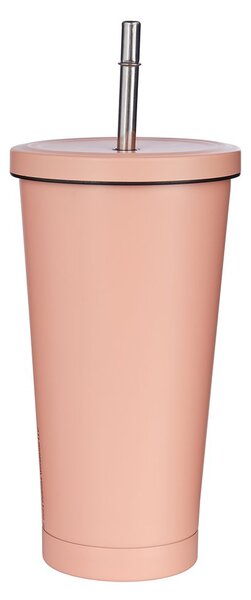PEANUTS fém pohár tetővel és szívószállal 500ml, barackszín