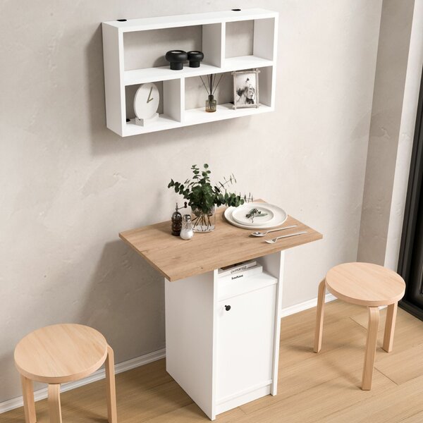 Hanah Home Dining Table & Wall Shelf Set (2 Pieces) White Oak Nord - ND17-SW