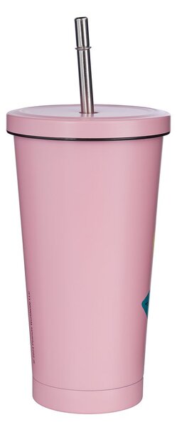 PEANUTS fém pohár tetővel és szívószállal 500ml, rózsaszín