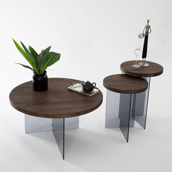 Hanah Home Serenity Dohányzóasztal Szett 2 darabos - dió, sötétszürke