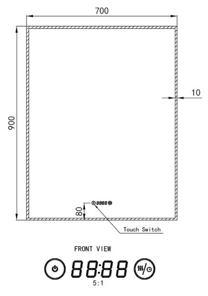 Álló fürdőszobai LED tükör 70x90cm | Páramentesítő funkció - Óra - Fényerő és színhőmérséklet szabályozás | Welland Luxury-Line G773