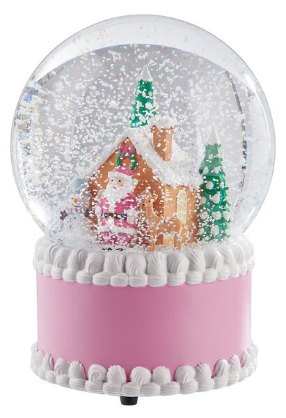 X-MAS zenélő hógömb 12cm , rózsaszín