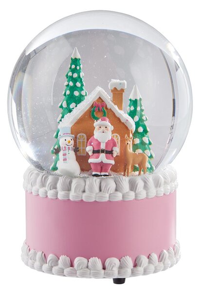 X-MAS zenélő hógömb 12cm , rózsaszín