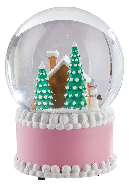 X-MAS zenélő hógömb 12cm , rózsaszín