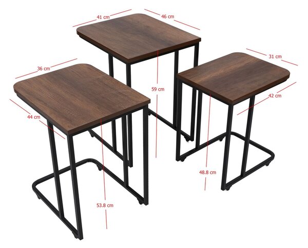 Hanah Home Zigon asztal (3 darabos) dió fekete Ce fém - 9401