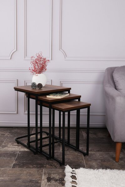 Hanah Home Zigon asztal (3 darabos) dió fekete Ce fém - 9401