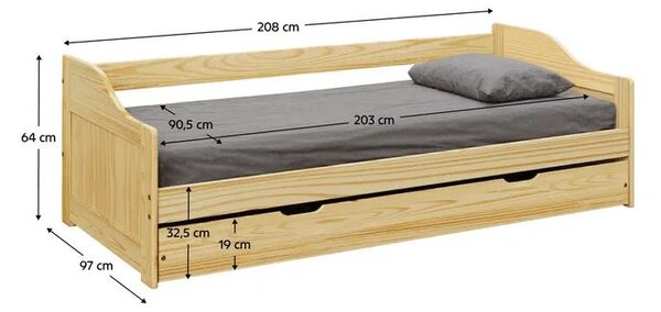 Egyszemélyes ágy 90x200 cm Lusid (természetes)