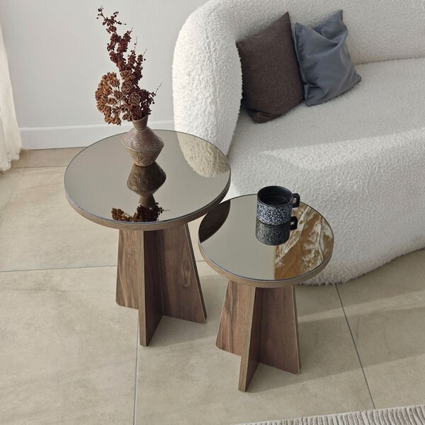 Hanah Home Luna 2 Kisasztal Szett - Bronz, Dió