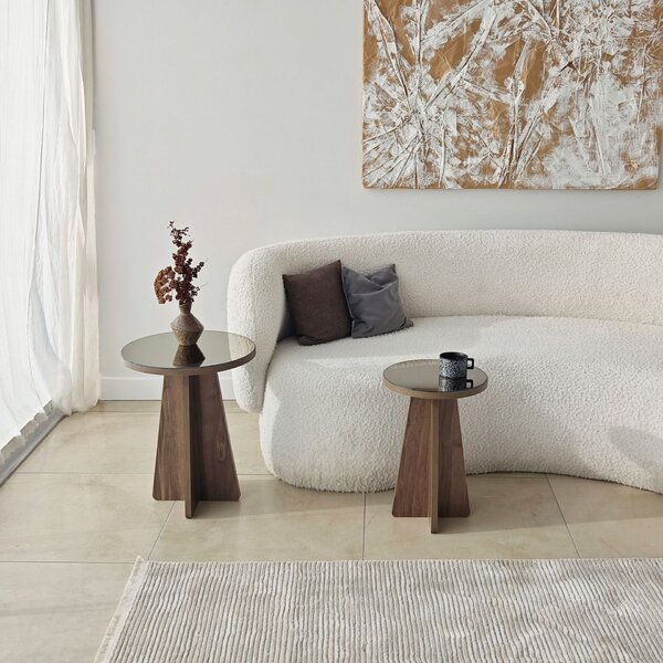 Hanah Home Luna 2 Kisasztal Szett - Bronz, Dió