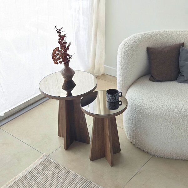 Hanah Home Luna 2 Kisasztal Szett - Bronz, Dió