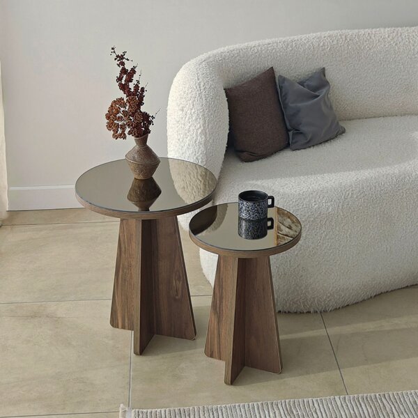 Hanah Home Luna 2 Kisasztal Szett - Bronz, Dió