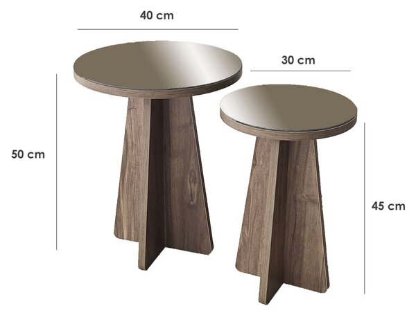 Hanah Home Luna 2 Kisasztal Szett - Bronz, Dió