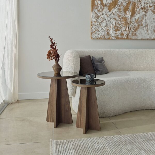 Hanah Home Luna 2 Kisasztal Szett - Bronz, Dió