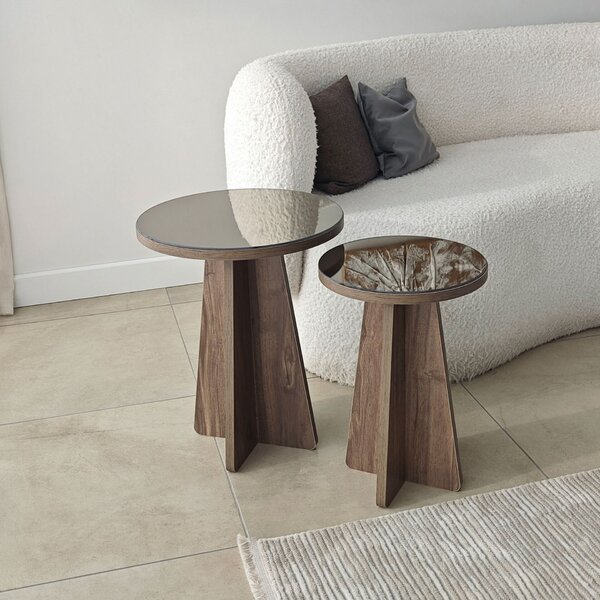 Hanah Home Luna 2 Kisasztal Szett - Bronz, Dió