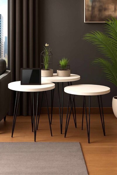 Hanah Home Fészekasztal szett (3 darabos) Fehér Fekete Peka252 - Fehér