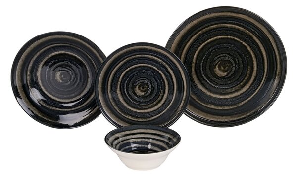 Hermia étkészlet (24 darabos) sötétzöld, fekete, barna, fehér sötét spirálos