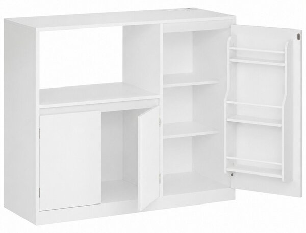 VASAGLE Konyhaszekrény mikrohullámú sütőre, 3 ajtóval és állítható polcokkal, beépített konnektorral, 90x40x90 cm, fehér
