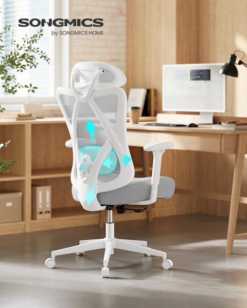 SONGMICS Ergonomikus irodai szék hálós háttámlával, karfával és fém talppal, szürke