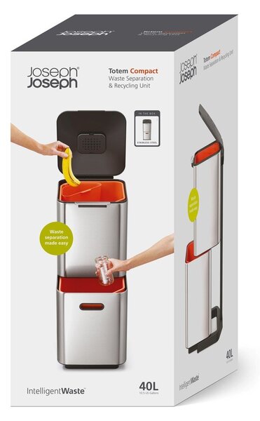 Ezüstszínű acél szelektív szemetes 40 l Totem Compact – Joseph Joseph