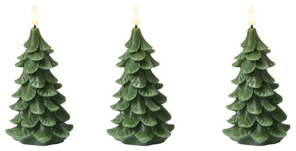 Háromdarabos LED gyertya VELOURA 16 cm Karácsonyfa Zöld