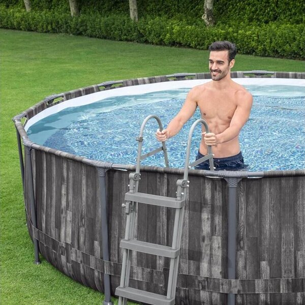 Bestway Polinézia 366x100cm Fa hatású fémvázas medence vízforgatóval és létrával (FFA636)